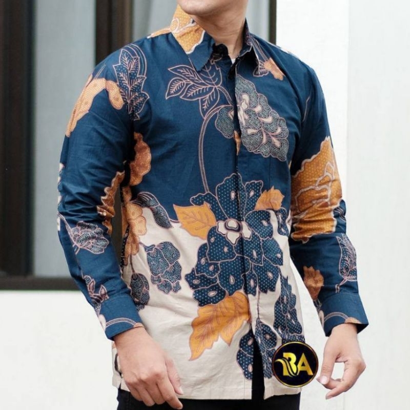 Kemeja Batik Pria Modern Lengan Panjang Casual Modis Slim Fit Trendy