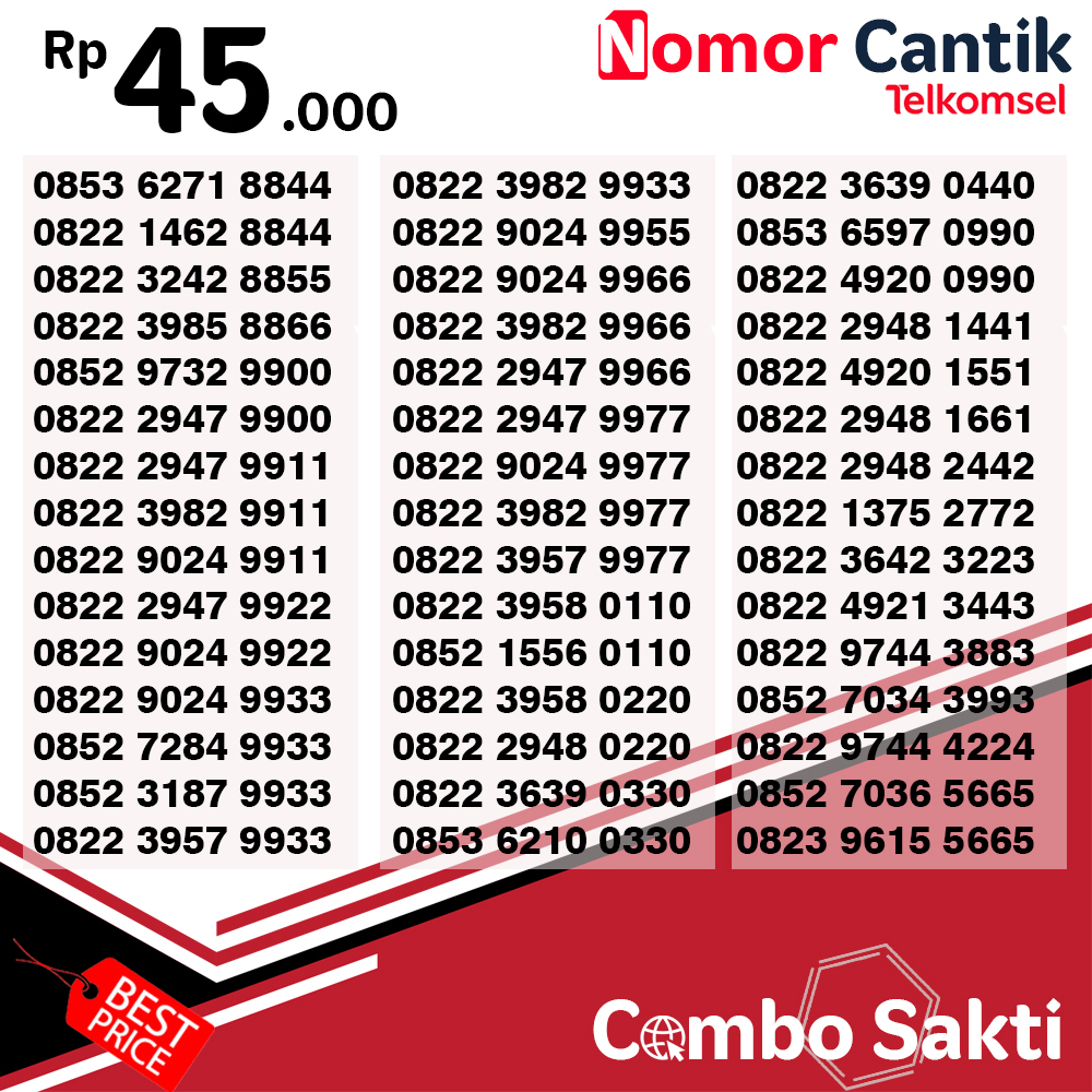 Nomor Cantik Telkomsel Combo Sakti Rapi Termurah