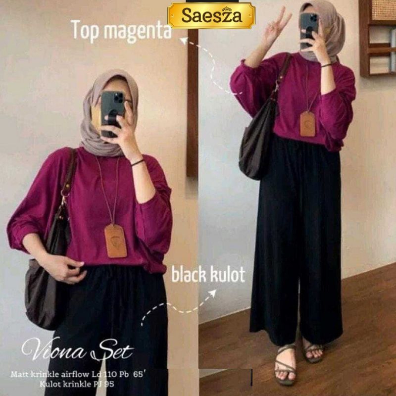 Viona Set - Setelan Kulot Wanita - Setelan Polos Crinkle - Setelan Size Jumbo - OOTD - LD 110cm - 7.