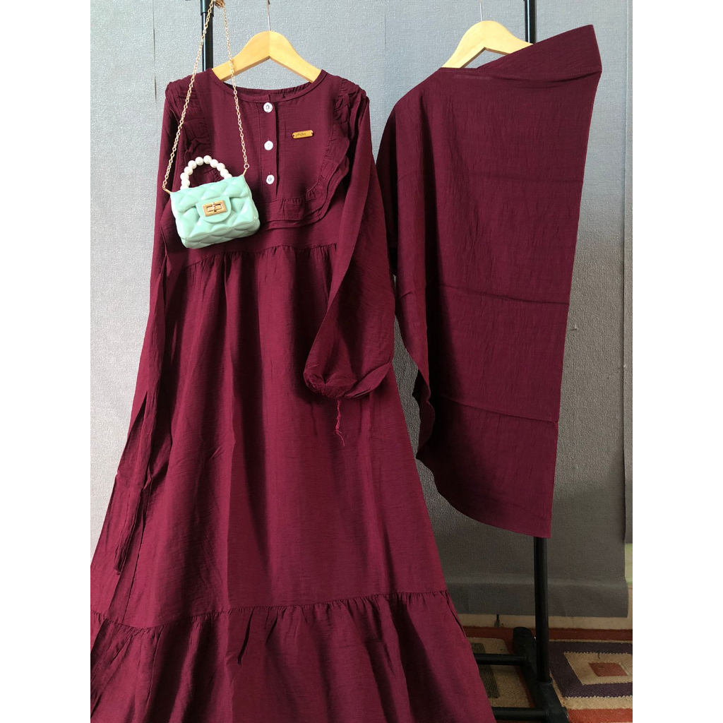 Gamis anak perempuan tanggung bahan katun polo linen Free hijab