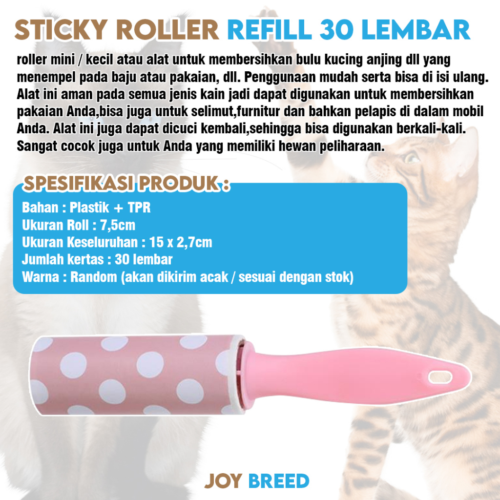 ROLLER KERTAS MINI PEMBERSIH BULU RONTOK HEWAN REFILL ISI 30 LEMBAR Rp6.500