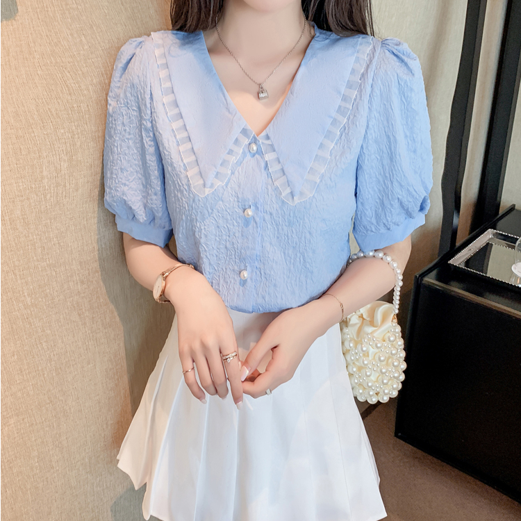 MOOGU ♡ Kemeja korea warna solid blouse tipis wanita atasan