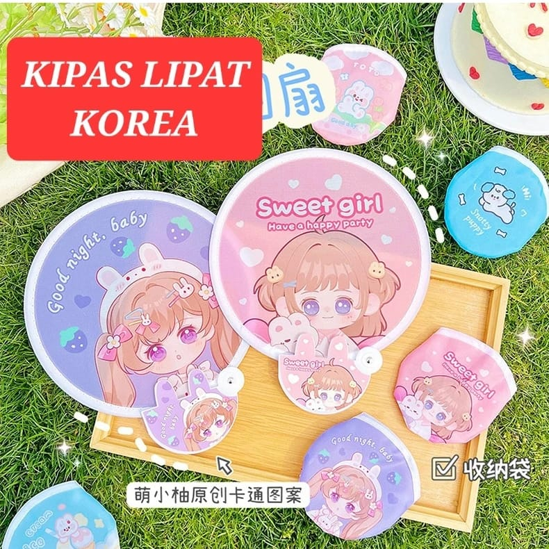 KIPAS LIPAT KOREA AKSESORIS PERNAK PERNIK FAN KAIN TANGAN IMPORT LUCU KAWAII