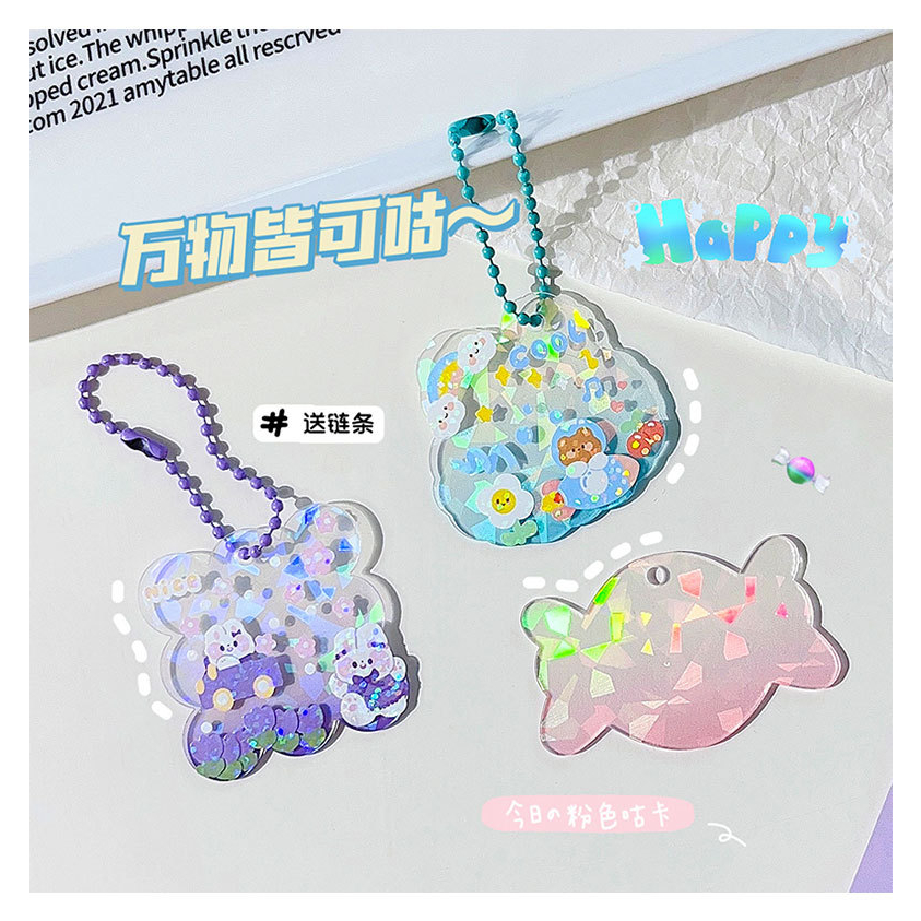 GANTUNGAN KUNCI AKRILIK HOLOGRAM KEYCHAIN DIY STIKER MOMO LUCU KAWAII ALA KOREA IMPORT GLITTER