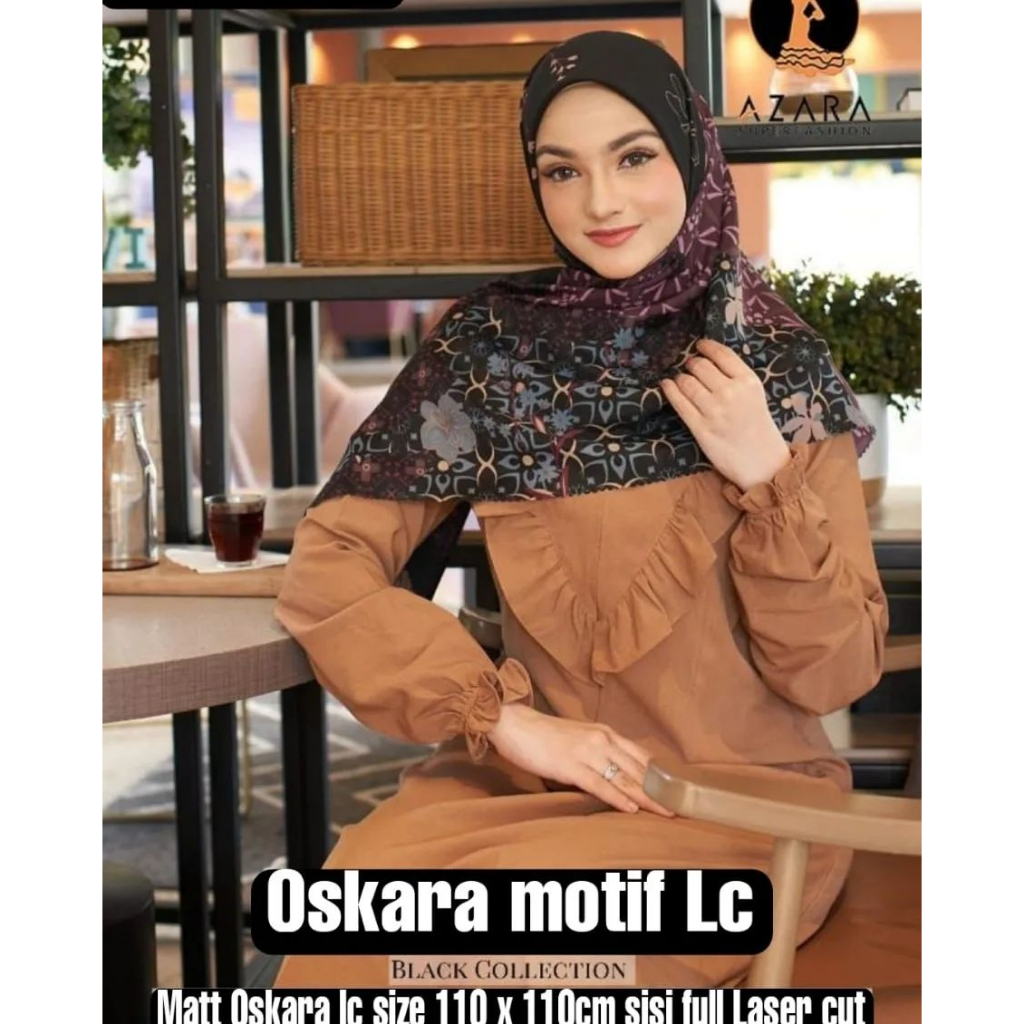 Jilbab Segiempat Oskara Ori Azara - HIJAB MOTIF KHUSUS HITAM - PART 2 BLACK SERIES VOAL MIRACLE PRINT