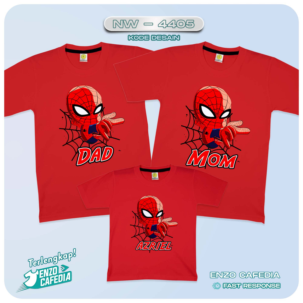 Jual Baju Kaos Couple Keluarga | Kaos Family Ultah Anak | Motif Spiderman NW 4025 | Gratis Custom | 