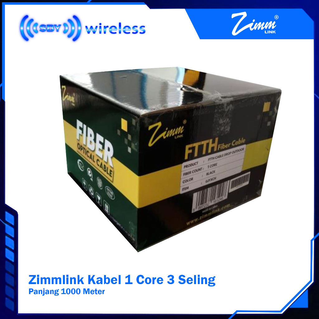 ZIMM Link Kabel FTTH Dropcore Drop core 1 core 3 Seling kawat hasbelan 1000 meter fiber optic 1Core 3Seling  ZIMMLINK