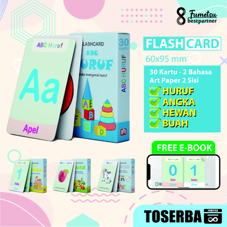 Flash card Mainan Edukasi Kartu Belajar Anak Pintar Isi 30Kartu Paket 4pcs Lebih Murah