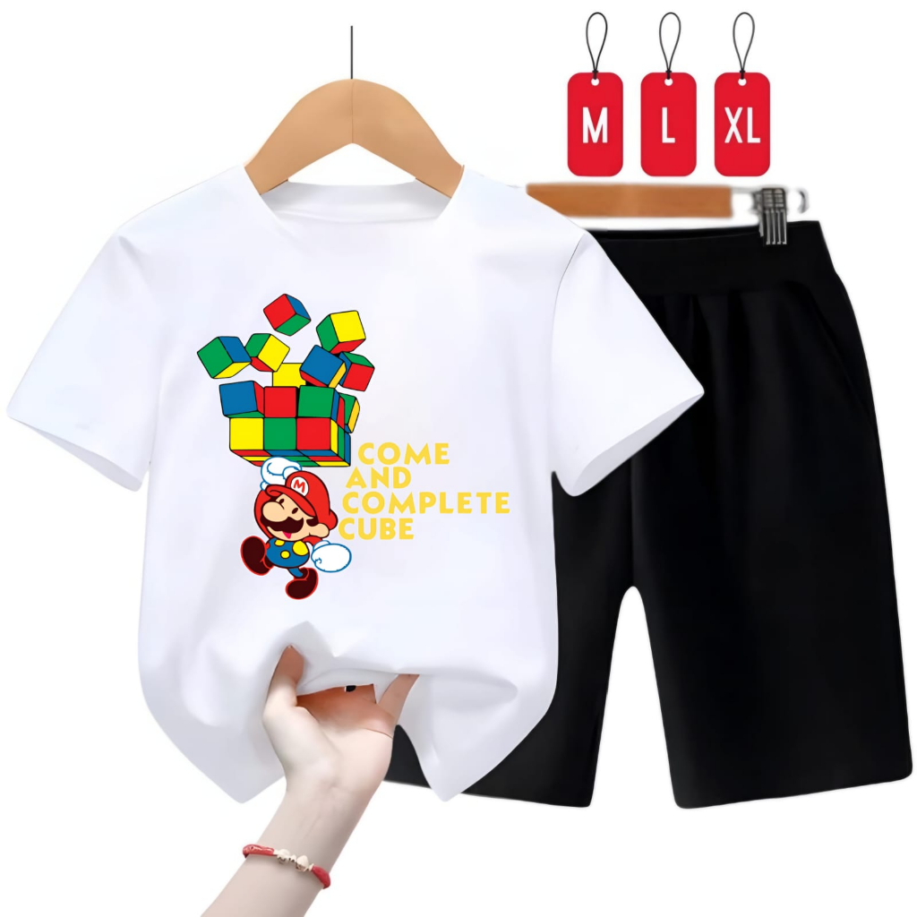 Setelan Baju Kaos Anak Mario Rubik Bayar COD