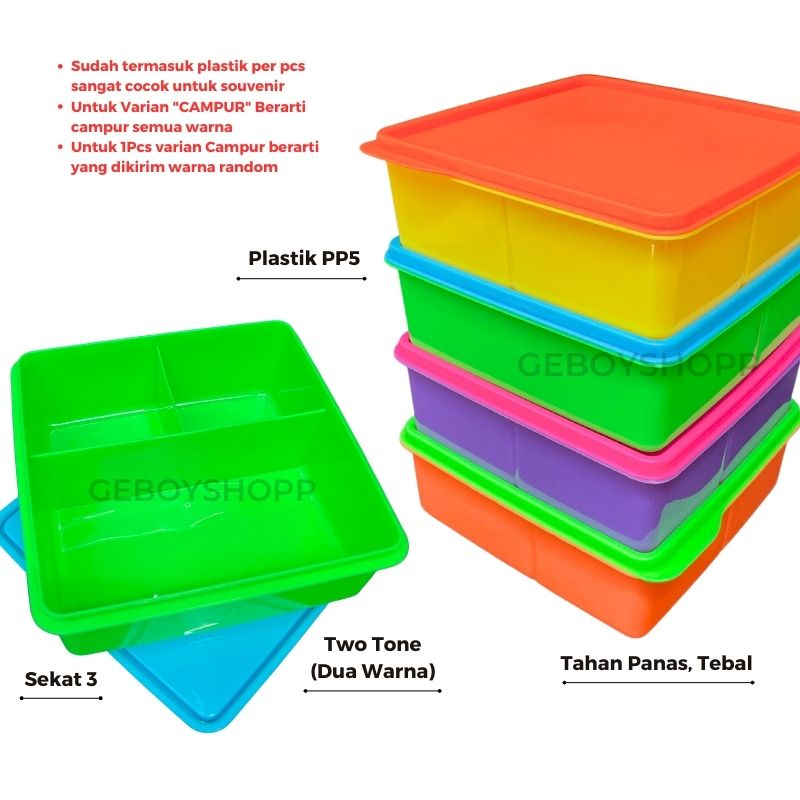 Kotak Makan / Kotak Bekal / Lunchbox Sekat 3 Doff 2 Warna Foodgrade PP5 AW02