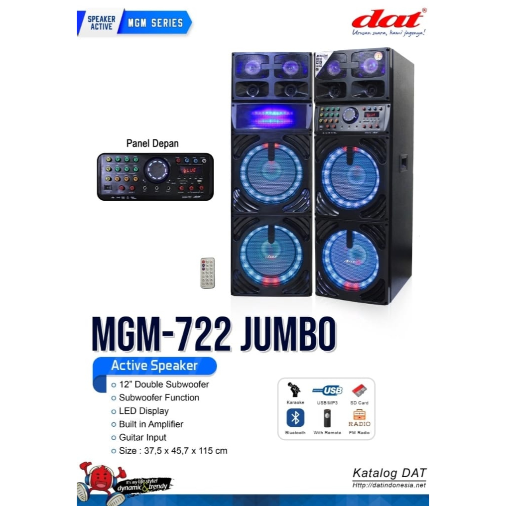 medan elektronik speaker active DAT 12 inchi double bass mgm722 jumbo bluetooth