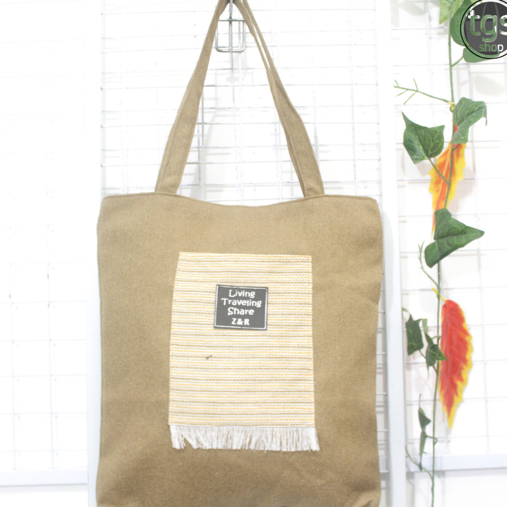 Tote Bag Resleting Furing Kuliah Tas Bahu Kerja Wanita Bahan Kanvas