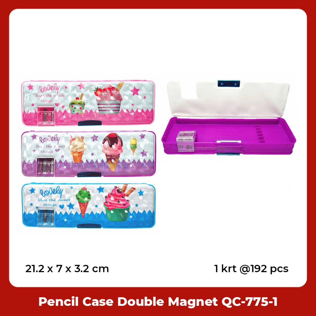 Tempat Pensil / Pencil Case Double Magnet 2 Sisi Motif Ice Cream Fancy Lucu QC-775-1