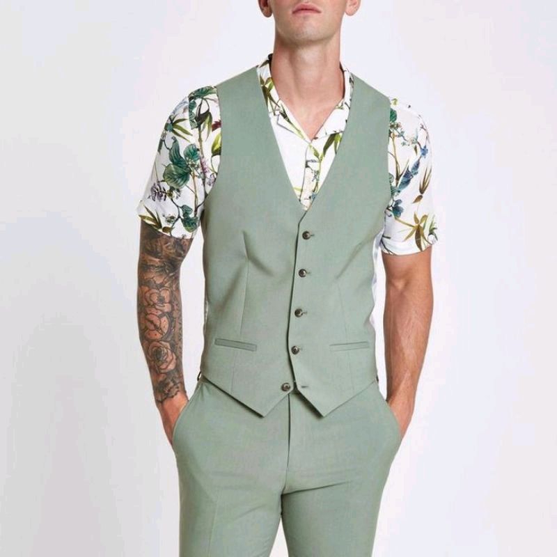 Setelan Rompi Pria Sage Green Formal
