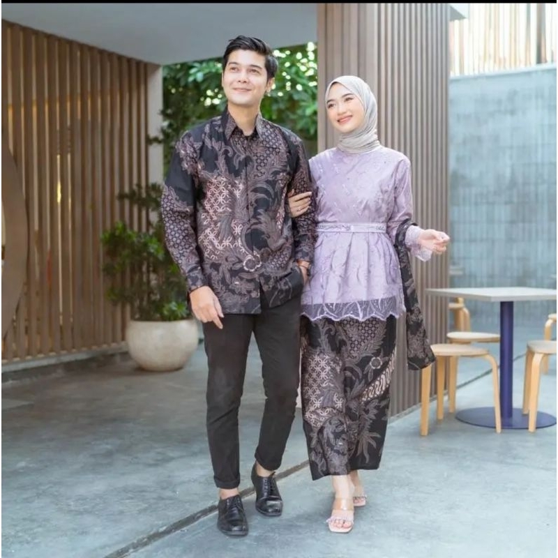 BATIK EXPRESS - Batik Couple New Naira Set Tunik Kebaya Kondangan Tunangan Baju Couple Pasangan Terbaru Couple Batik Modern