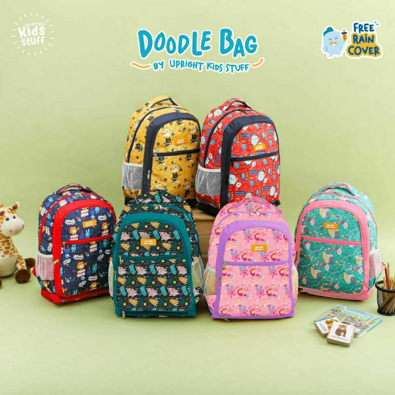 Tas sekolah Ransel free cover rain by Upright Kids stuff