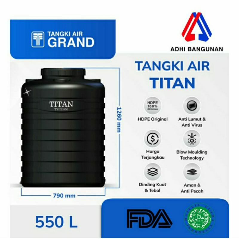 Tangki Tandon Toren Air TITAN 500 Liter Sertifikasi HALAL