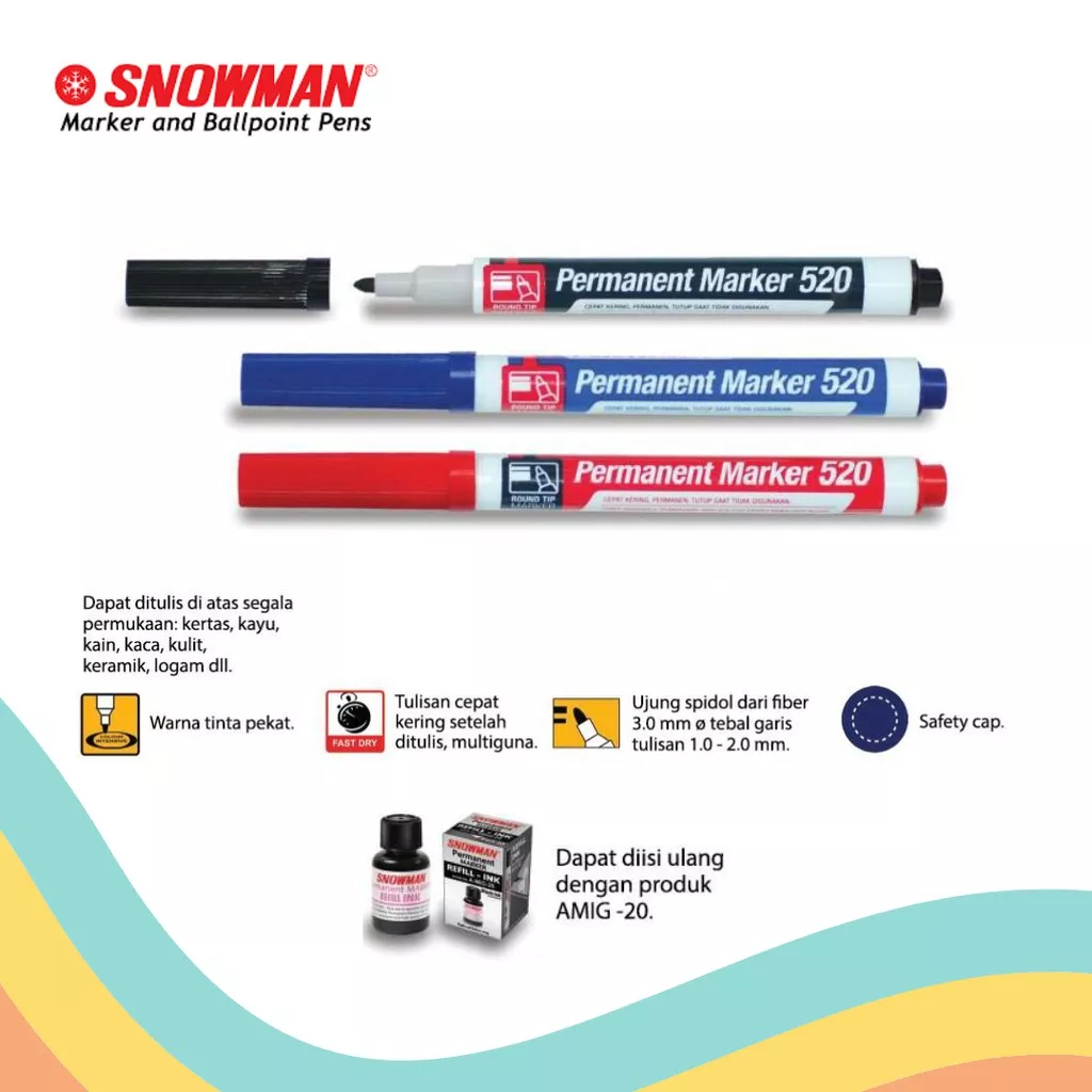 

Spidol Permanen / Permanent Marker SNOWMAN G-520 Kecil