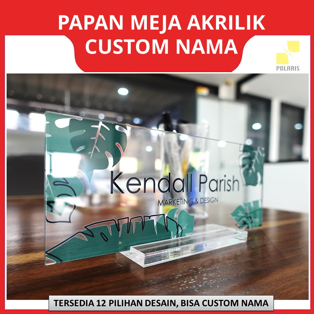 CUSTOM PAPAN NAMA MEJA AKRILIK NAME DESK ACRYLIC 8x20 CM - PAPAN NAMA MEJA KANTOR/MEJA KERJA MINIMALIS