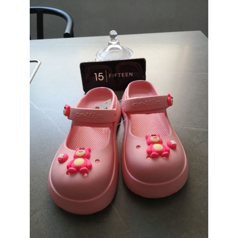 15 ONLINE SHOP Sepatu Sendal Mary Jane Jelly Sandal Jalan Wanita Jibbitz PINK BEAR 7818