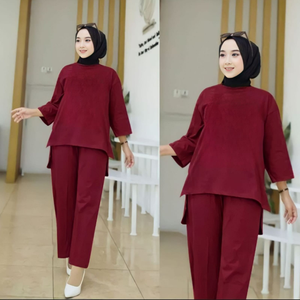 Setelan Tunik Wanita Polos One Set Jumbo