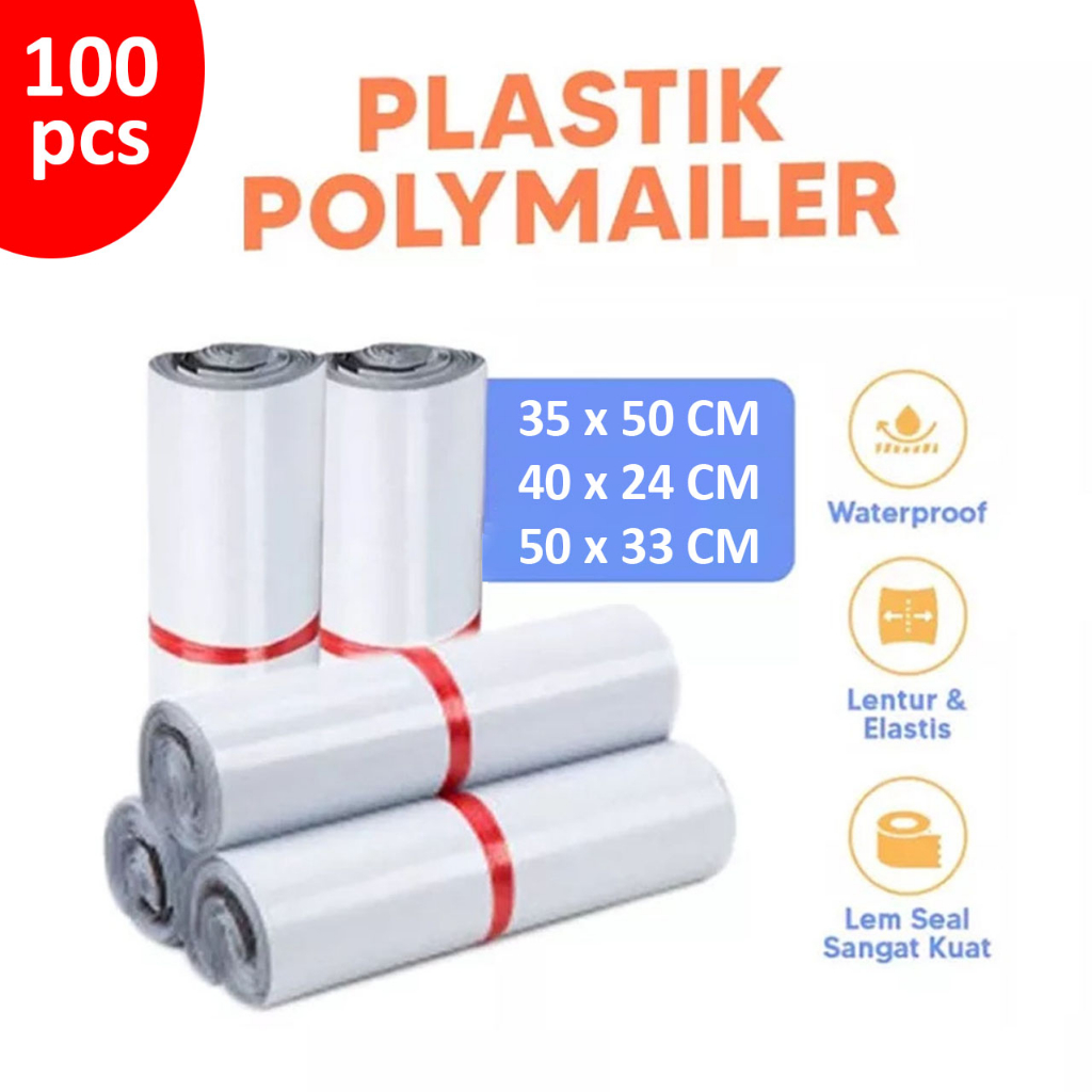 [ Isi 50/100pcs ] Polymailer Plastik Packing Putih 35X50CM / 40X24CM / 50X33CM Dengan Lem Perekat Anti Plong Termurah