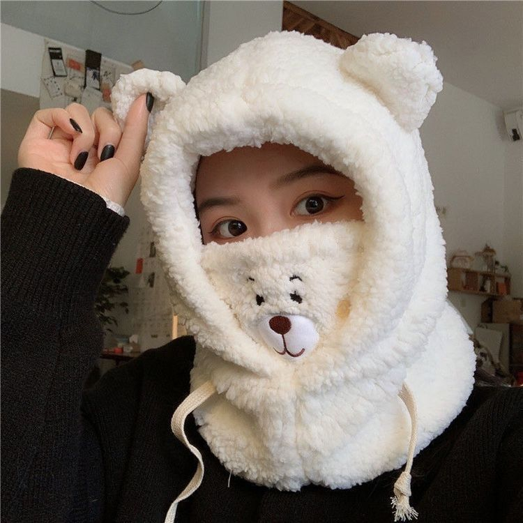 NORIKO Bear Ear Hat Topi Bucket Kupluk Boneka Bayi Anak Pria Wanita Dewasa Bahan Bulu Lembut Hangat Karakter Beruang Hoodie Korean Chikoisme