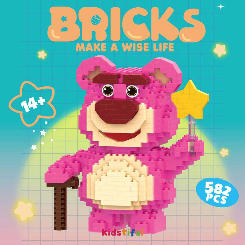 (COD) Strawberry Bear Mainan Balok Susun Disney Bricks Lotso Balok Mainan Edukasi Anak Perempuan