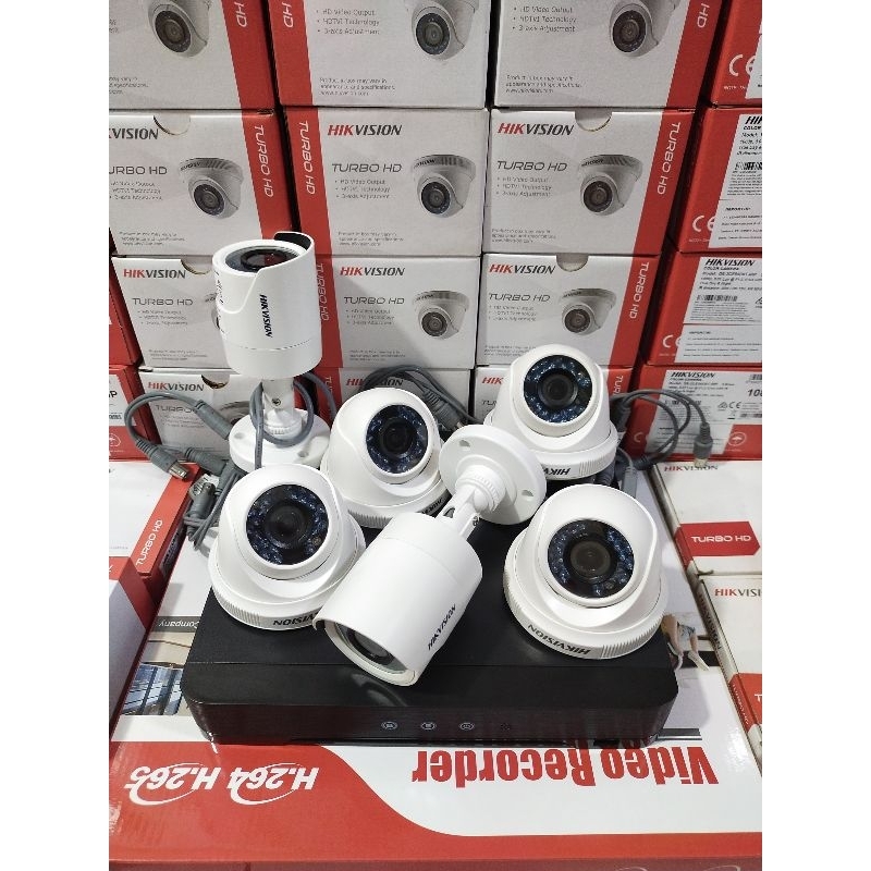 Paket Camera Cctv Hikvision 8ch 2mp Turbo HD 1080p 6 Kamera Indoor Outdoor 2 MP Komplit Tinggal Pasang aja bosku