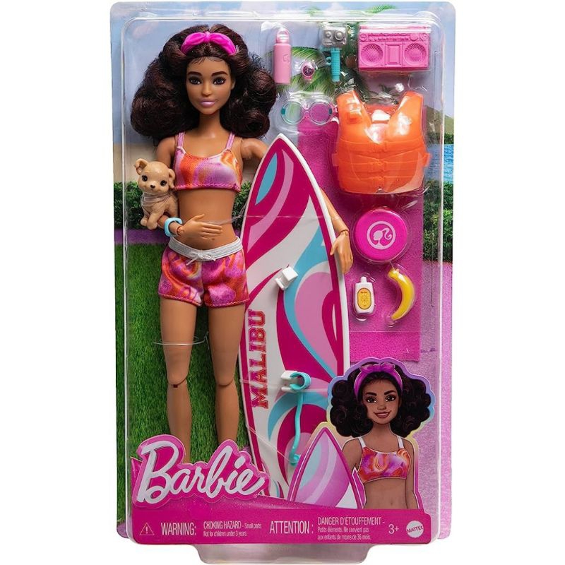 Boneka Barbie The Movie Pink Malibu Surfboard Made To Move Aksesoris
