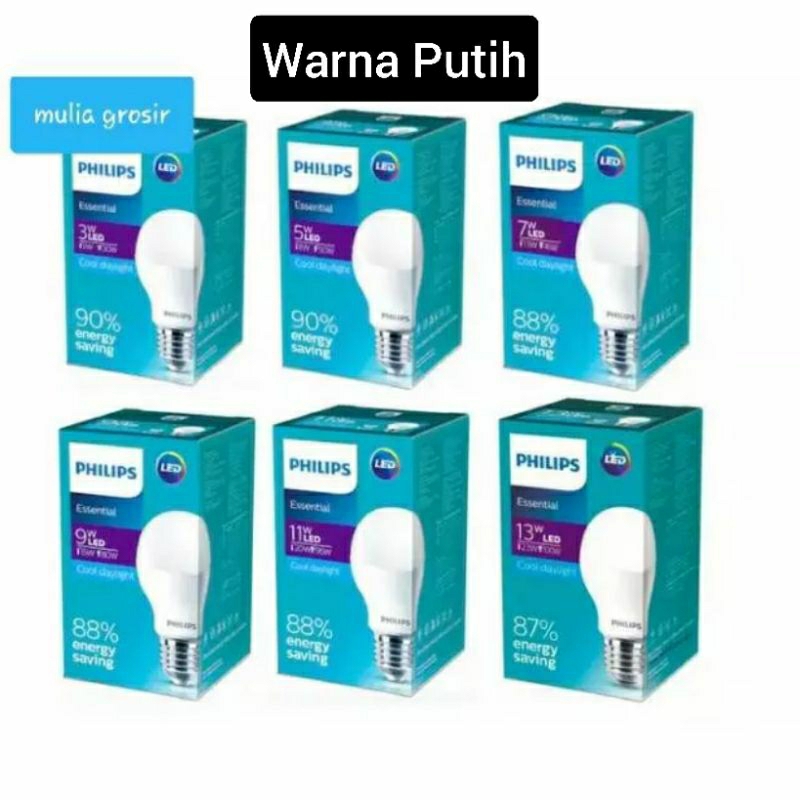 Lampu Led Philips Putih / Led Essential Philips 3w, 5w, 7w, 9w, 11w dan 13w