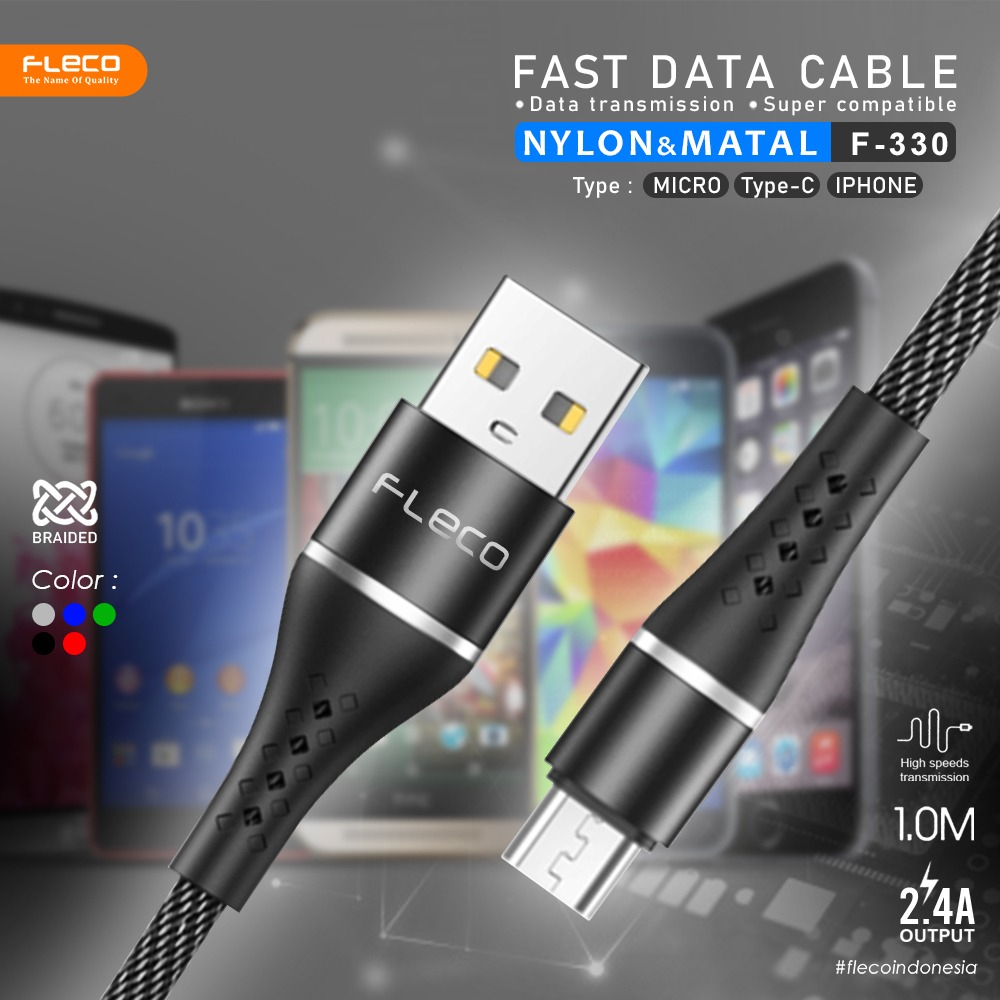 Kabel Data Fast Charging Micro / Iphone / type C  3.1A USB F-330 FLECO