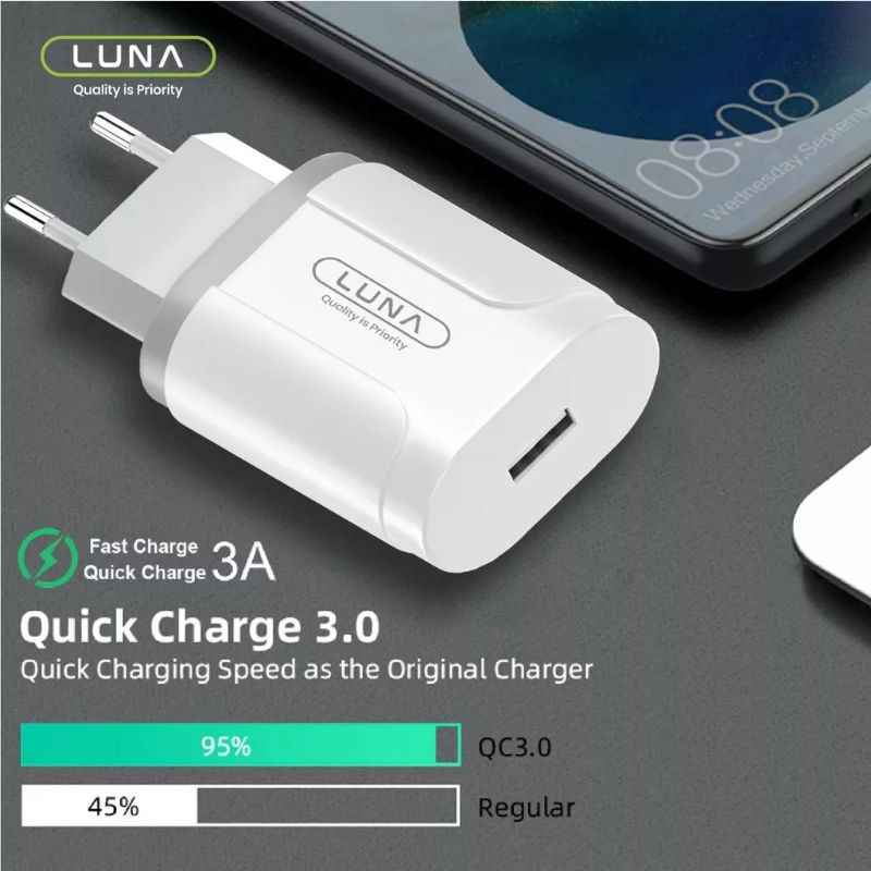 Charger Type-C LUNA A6-23Q Quick Charge 3.0 Original Garansi