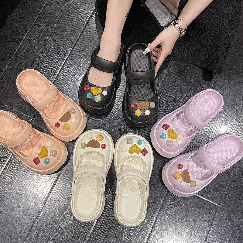 GROSIRTAS TG1757 Sandal Crocs Wanita Import With Jibbitz/Sendal Baim Motif Minimalis Korean Kekinian