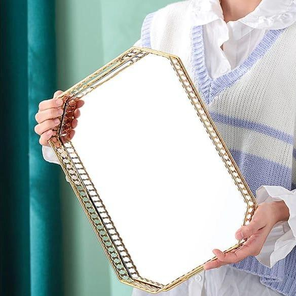 Nampan Segidelapan Kaca Kristal Gold