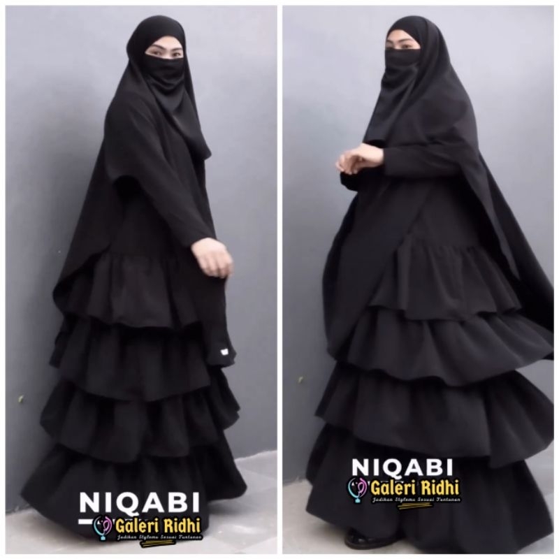 Ready S/M Setelan SET Gamis Umpak Layer Susun Rempel Ori Niqabi MAYMOONA Khimar Jumbo Syari Wanita M