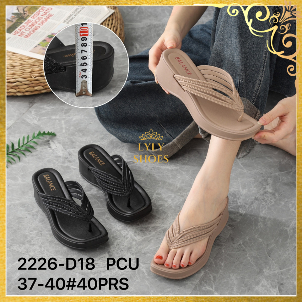 Sandal Selop Jelly Wanita Wedges Import Balance Tali 3 Hak Sedang 2226-D18