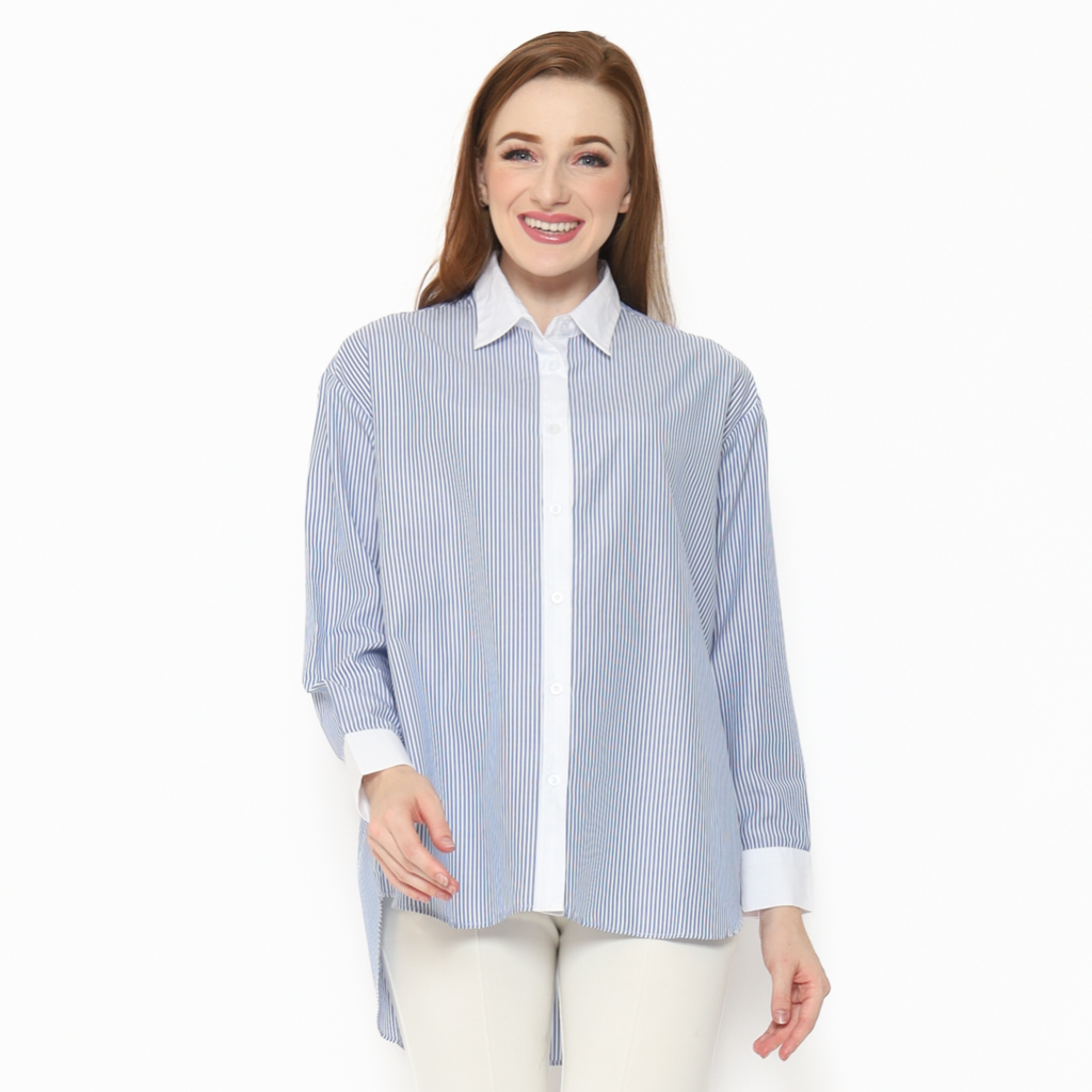 Kemeja Garis Oversized Bis Putih