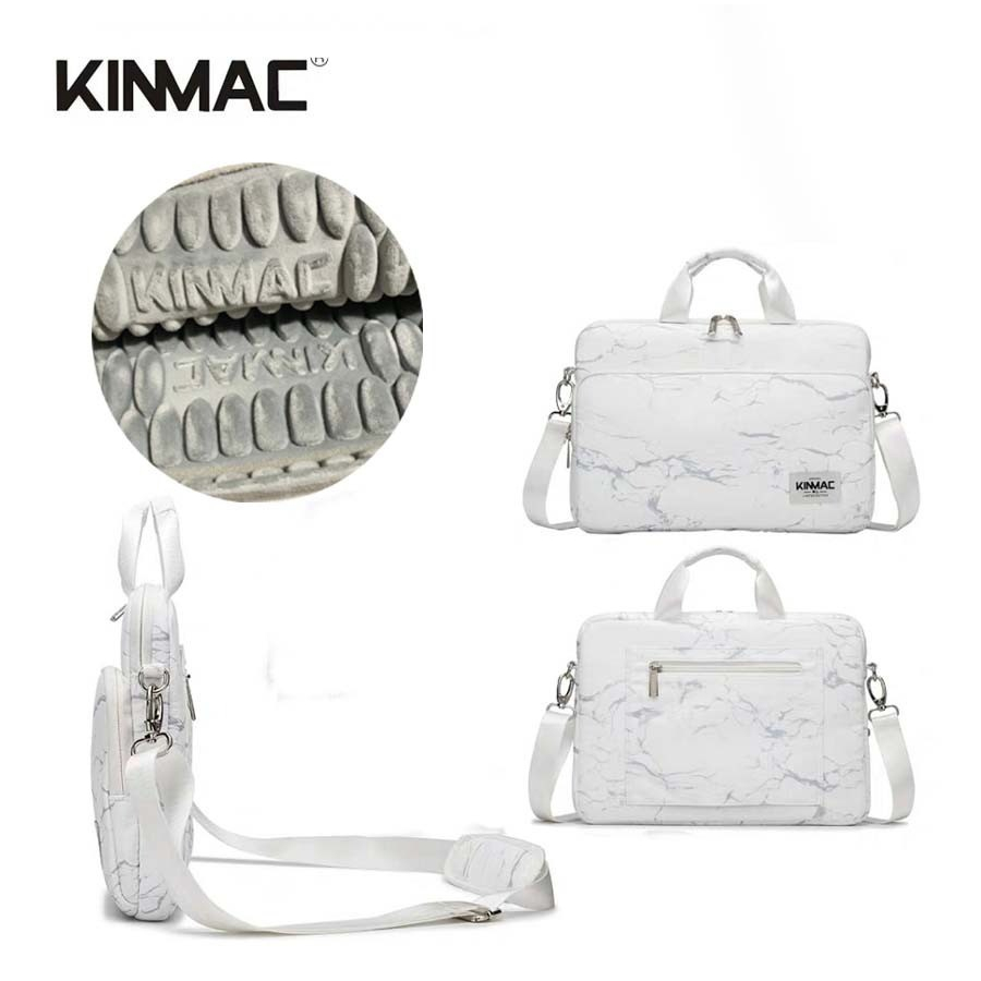 Tas Laptop Macbook KINMAC Longstrap white &amp; Black marBle 13 14 15 16 inch