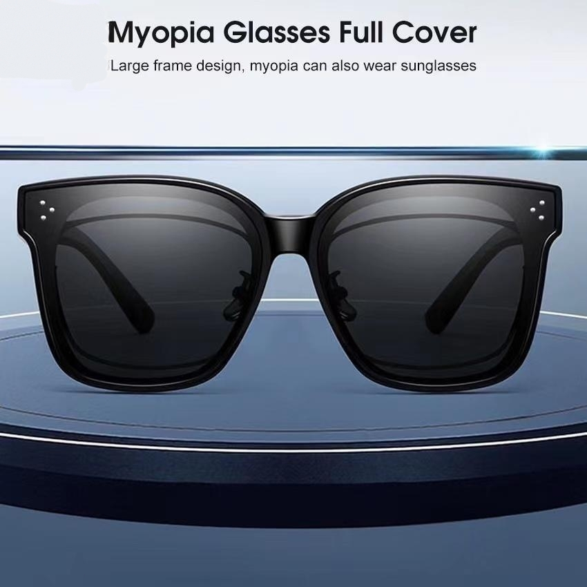 Kacamata Hitam Myopia Hyperopia 2 IN 1 Anti Glare Bingkai Persegi Besar Untuk Pria Dan Wanita