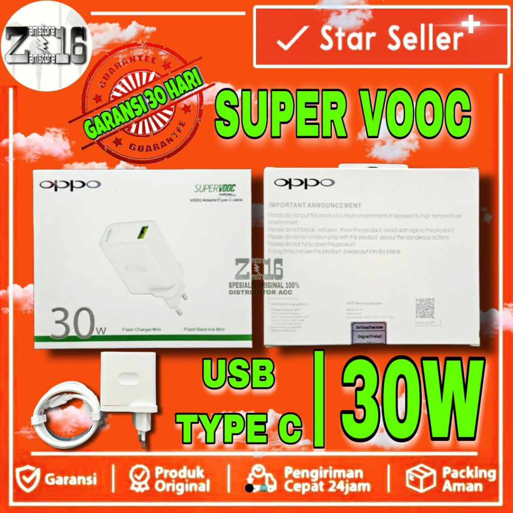 Charger OPPO Super Vooc 30 Watt Original 100% Casan Super Vooc USB C