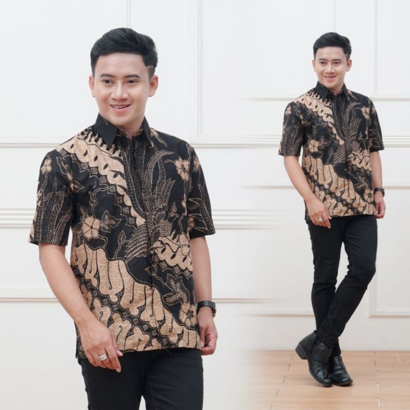 022 Zahira Batik HRB026 Kenongo Hem Kemeja Batik Pria Lengan Pendek  Katun Primis Halus M L XL