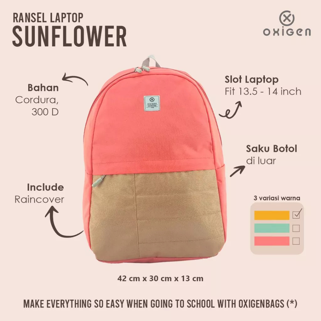 Tas Ransel Backpack Laptop Oxigen Original Sunflower