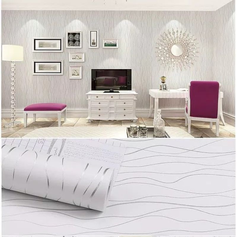 Wallpaper Dinding Putih Wallpaper Dinding Kamar Tidur Polos Wallpaper Dinding Ruang Tamu Motif Gelombang Putih Silver