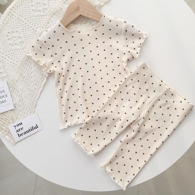 ByKiddos - Piyama Anak Setelan Baju Tidur Anak Perempuan Lengan Pendek Motif Polka Dot Import PART 3