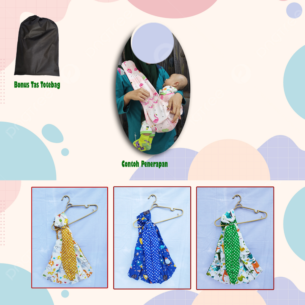 Gendongan Bayi Ring Sling Simple Empuk lapisan Tebal Bonus Tas Mika Kado Lahiran