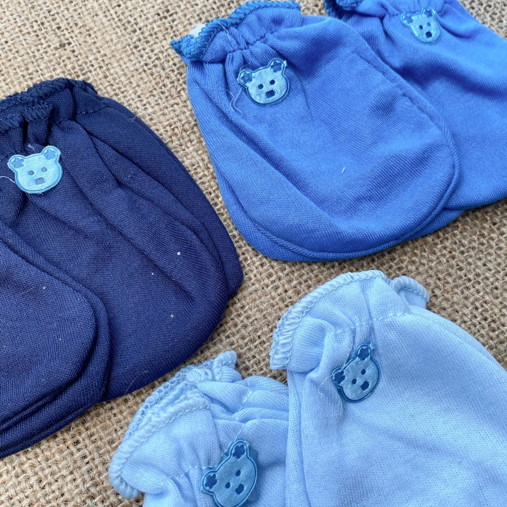 3 Pcs Sarung Tangan Sarung Kaki Bayi BIRU Pelindungan Tangan Kaki Bayi Asyam Baby