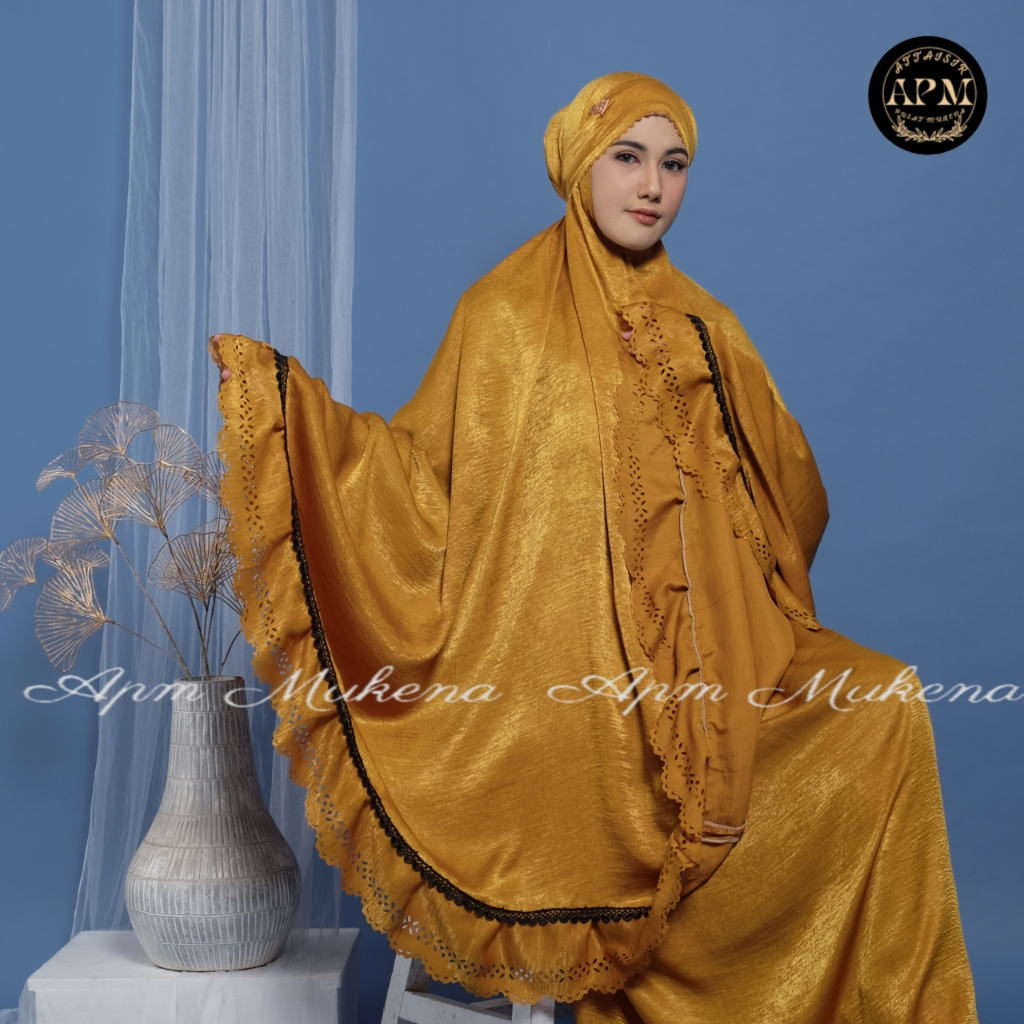 Apm Mukena - Mukena Silk Santorini Shimer 3 In 1 Shanum Laser Cut Rempel Mewah