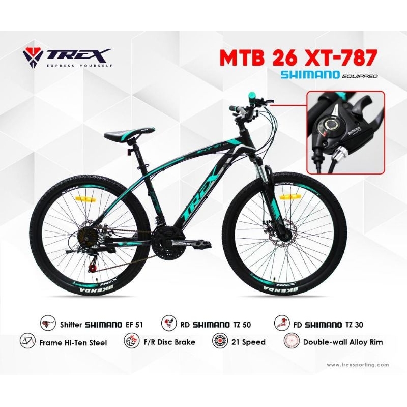 SEPEDA MTB TREX 26INCI XT-787 HI-TEN STEEL 21SPEED MECHANICAL DISCBRAKE