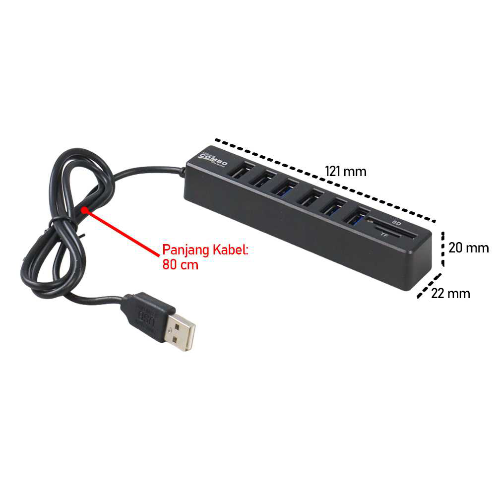 2 in 1 USB Hub 6 Port Combo Card Reader SD/TF Card - CB220602